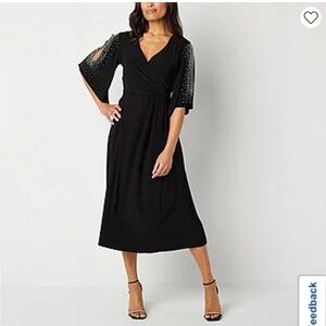 MSK Womens Beaded Mid Calf Midi Dress Black size L  NWT